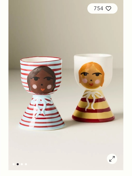 Anthropologie Other - Anthropologie Damson Madder. Hand-Painted Ceramic Egg Cup Striped Doll Faces